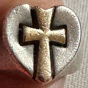 JAMES AVERY CROSS HEART RING 14K Gold And Sterling 6.3g Crosslet Signet Small 4